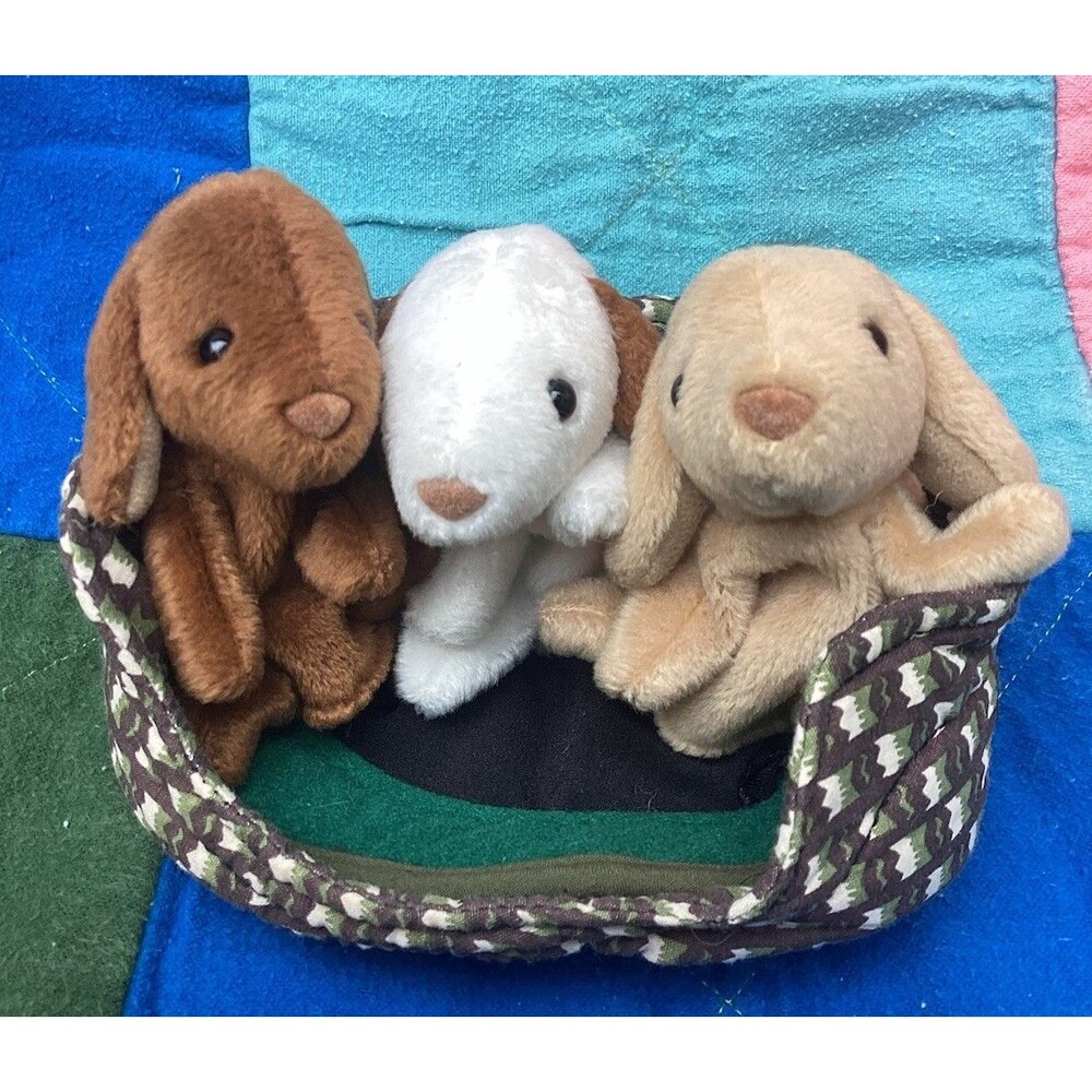 Folkmanis Folktails Furry Folk Puppet Puppies in a Basket Finger Puppets Pretend